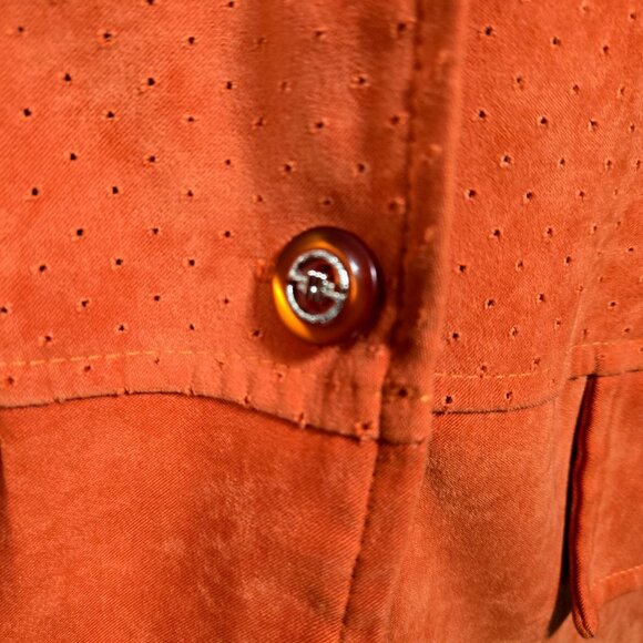 Vntage 90s Burnt Orange Microsuede Jacket Mid Length Trench Size M Fall Autumn - Picture 3 of 11